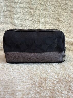 Coach Black Cosmetic Case with Metallic Gunmetal Stripe
